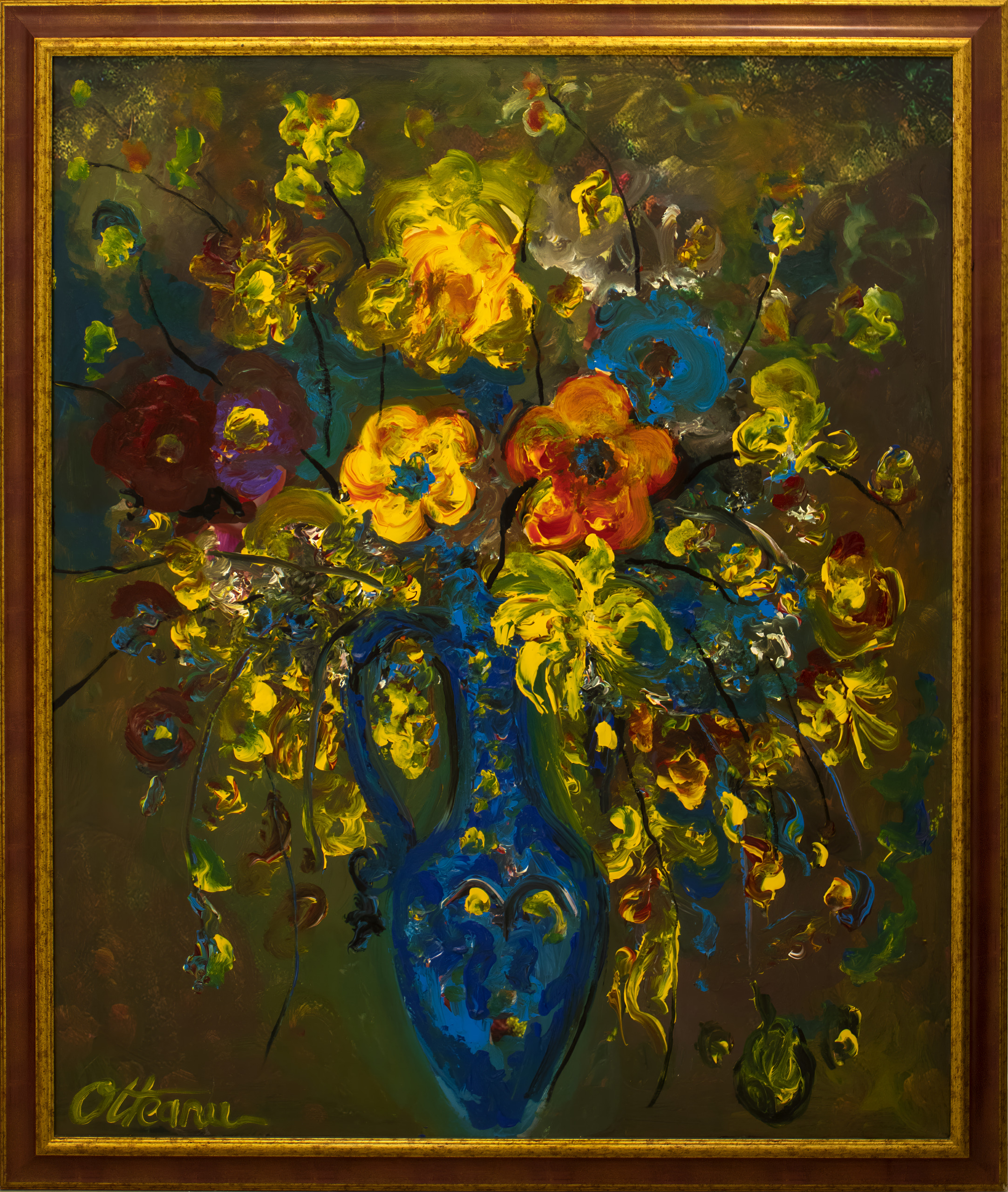 Eflorescență Radiantă în Vas de Cobalt